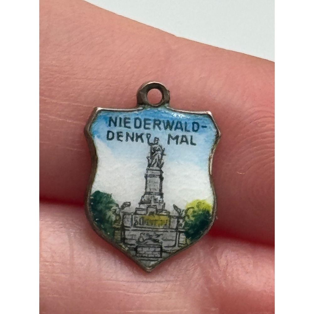 Vintage Niederwald 835 Silver Germany Enamel Travel Shield Charm